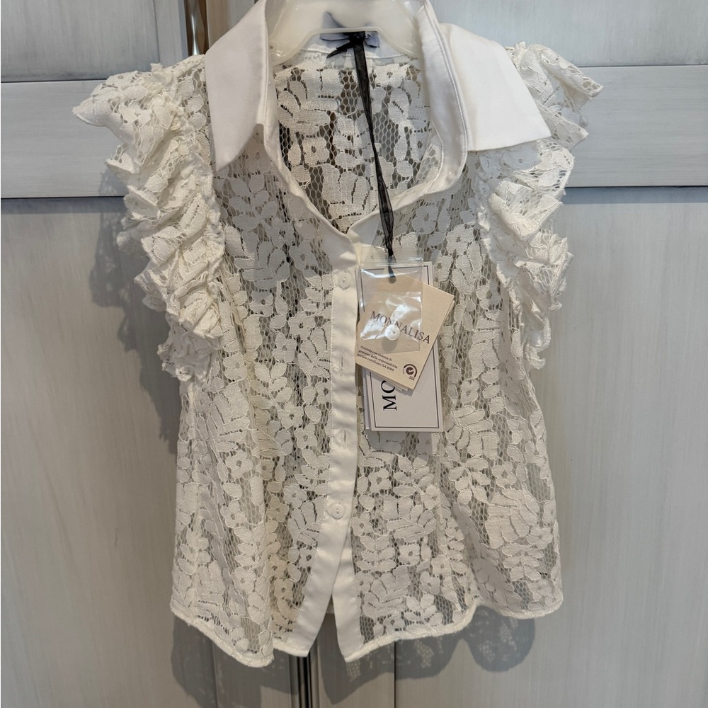 MonnaLisa White Lace Ruffle Blouse